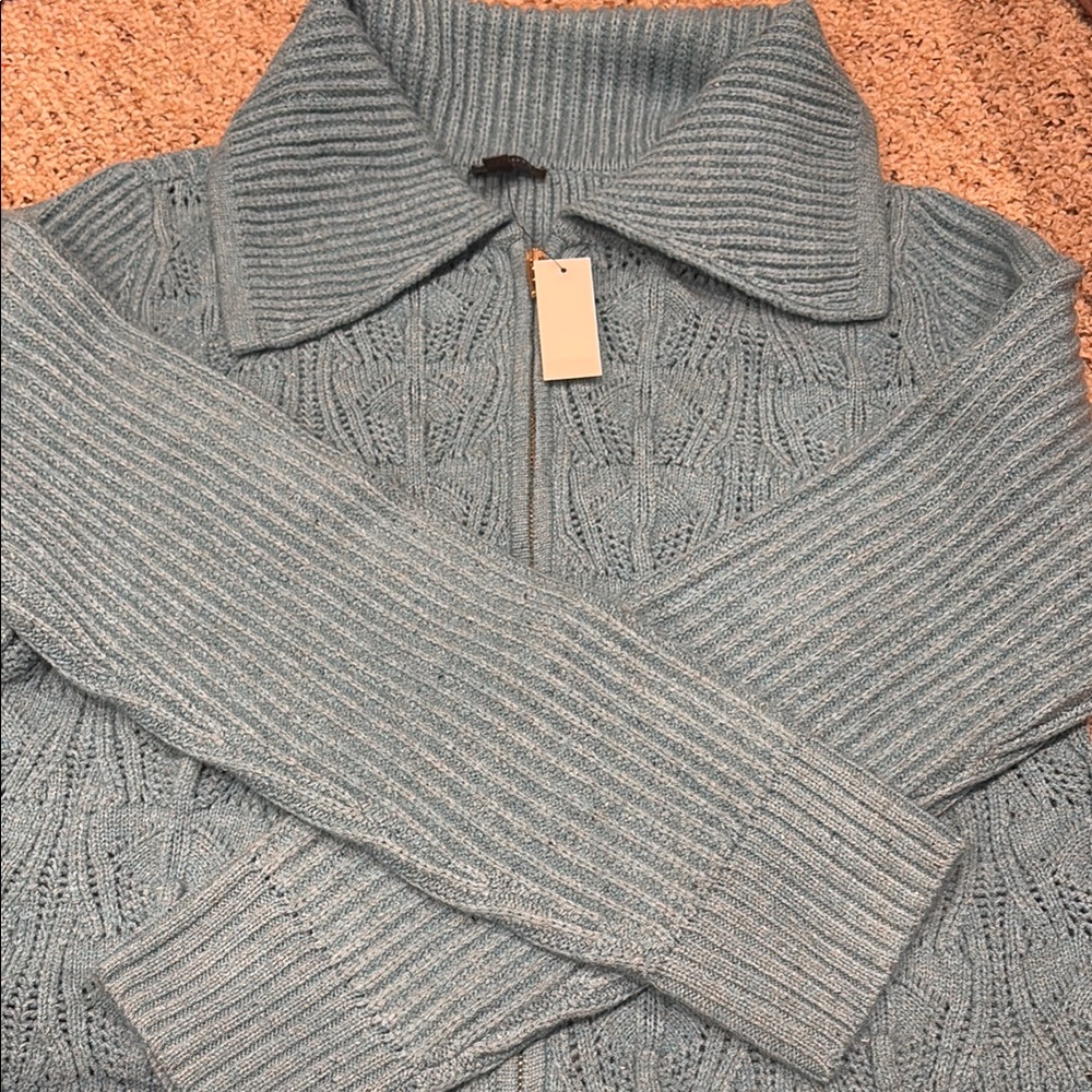 Talbots Blue Knit Zip-Up Sweater size medium - Picture 2 of 7